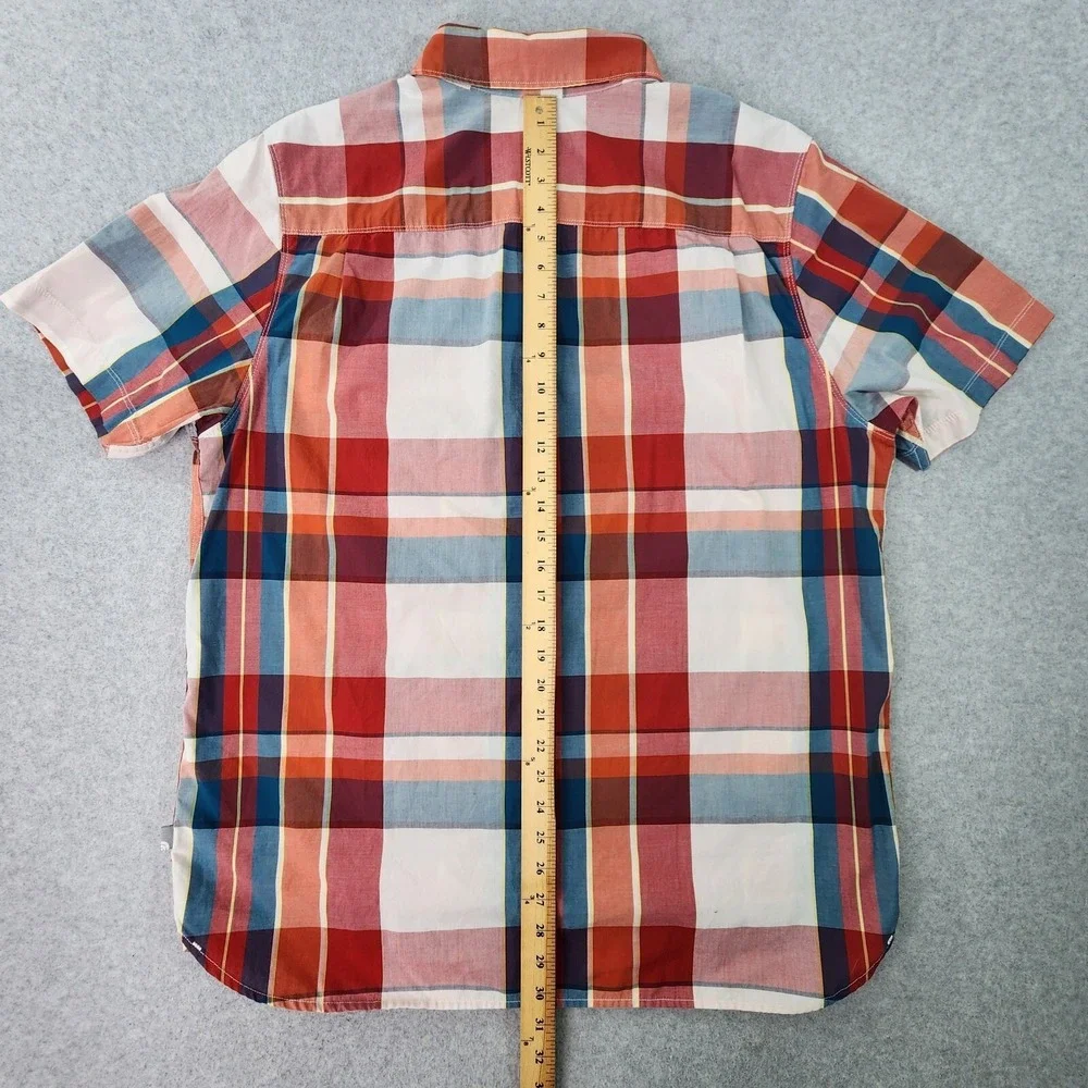 The North Face Shirt Mens XL Orange Red White Madras Short Sleeve Button‎ Up